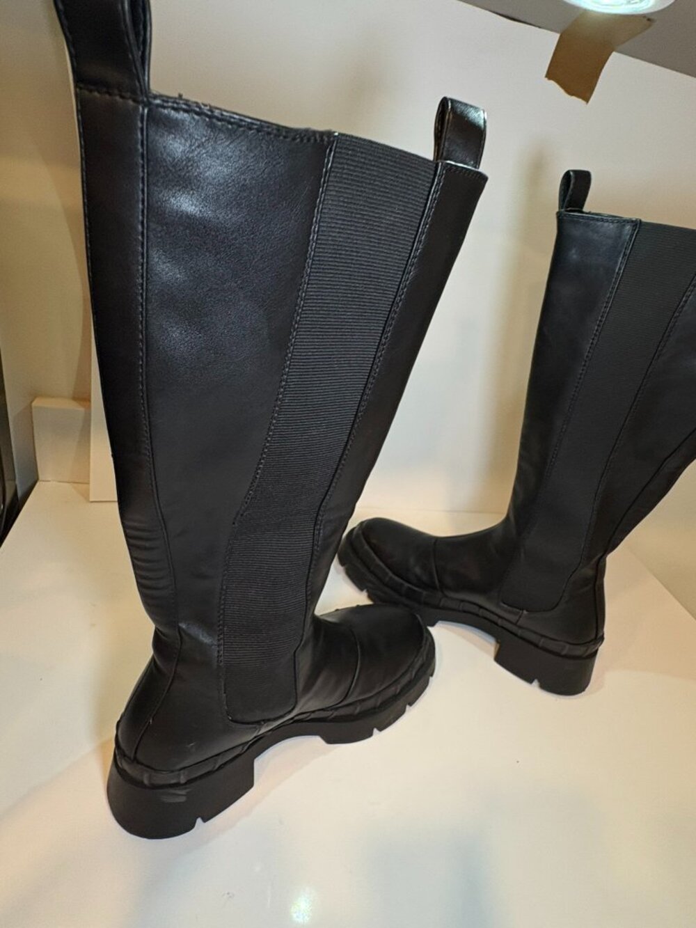 KURU Black Knee High Chunky Lug Sole Stretch Boots Women's Size 8 Edgy Platform - Picture 10 of 14